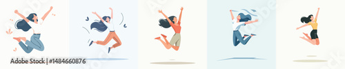Vector of a woman jumping cheerfully