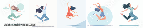 Vector of a woman jumping cheerfully