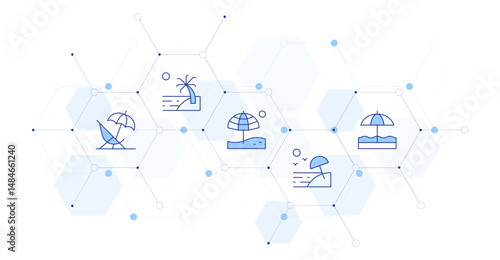 Beach Banner Vector Illustration with Icon Style in Between. Line Duotone icon. Containing. seat, beach