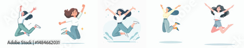 Vector of a woman jumping cheerfully