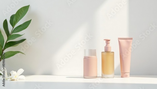 Clean, minimalist product display on white backdrop, jar, beauty, gloss