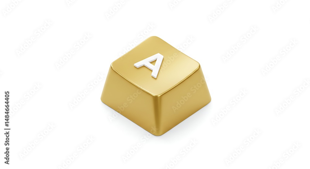 Fototapeta premium Golden 'A' Keycap on White Background