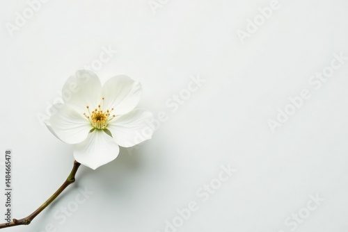 Delicate white blossom against pure white background, image, petal, plant