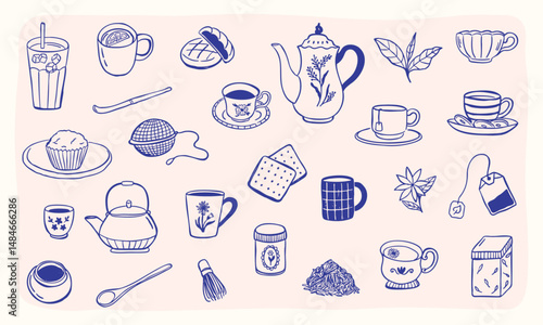 tea doodle collection icon hand drawn illustration set