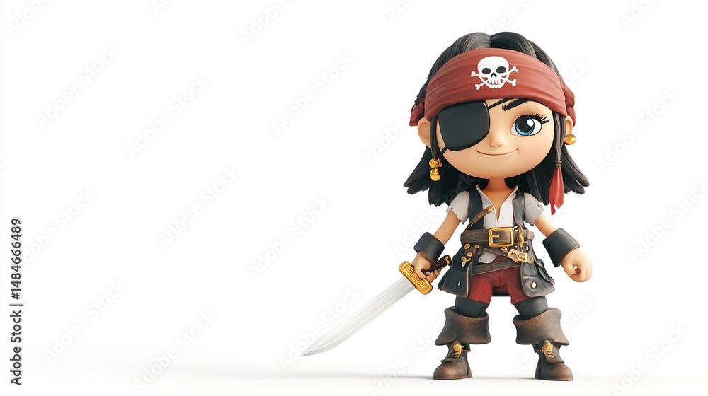 Fototapeta premium Cute cartoon pirate girl with sword (1)