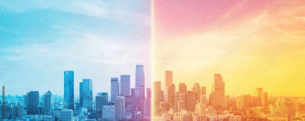 Fototapeta premium Climate crisis forecast urban skyline transformation amidst changing weather patterns