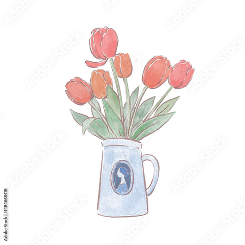 Watercolor tulips in vase
