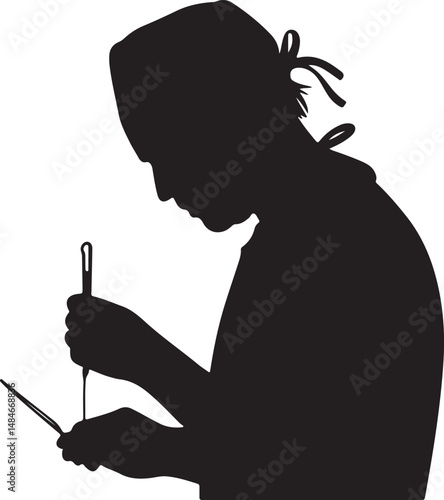 Surgeon Silhouette Performing Operation Holding Surgical Instruments In Operating Room