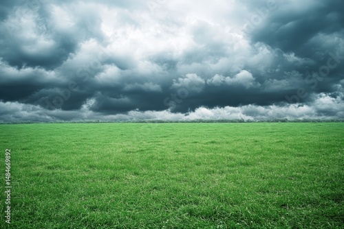 Fototapeta Naklejka Na Ścianę i Meble -  Vast green field under dark clouds