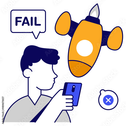 A colored design icon of startup fail