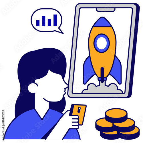 A flat design icon of mobile startup