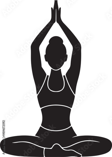 Woman In Yoga Pose Black Silhouette Illustration For Health And Wellness