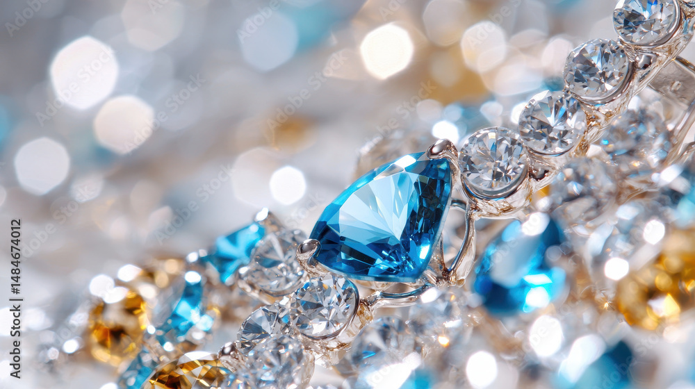 Mesmerizing jewelry featuring sparkling blue and clear gemstones, showcasing intricate designs and brilliant reflections Mesmerizing jewelry featuring sparkling blue and clear gemstones, showcasing intricate designs and brilliant reflections