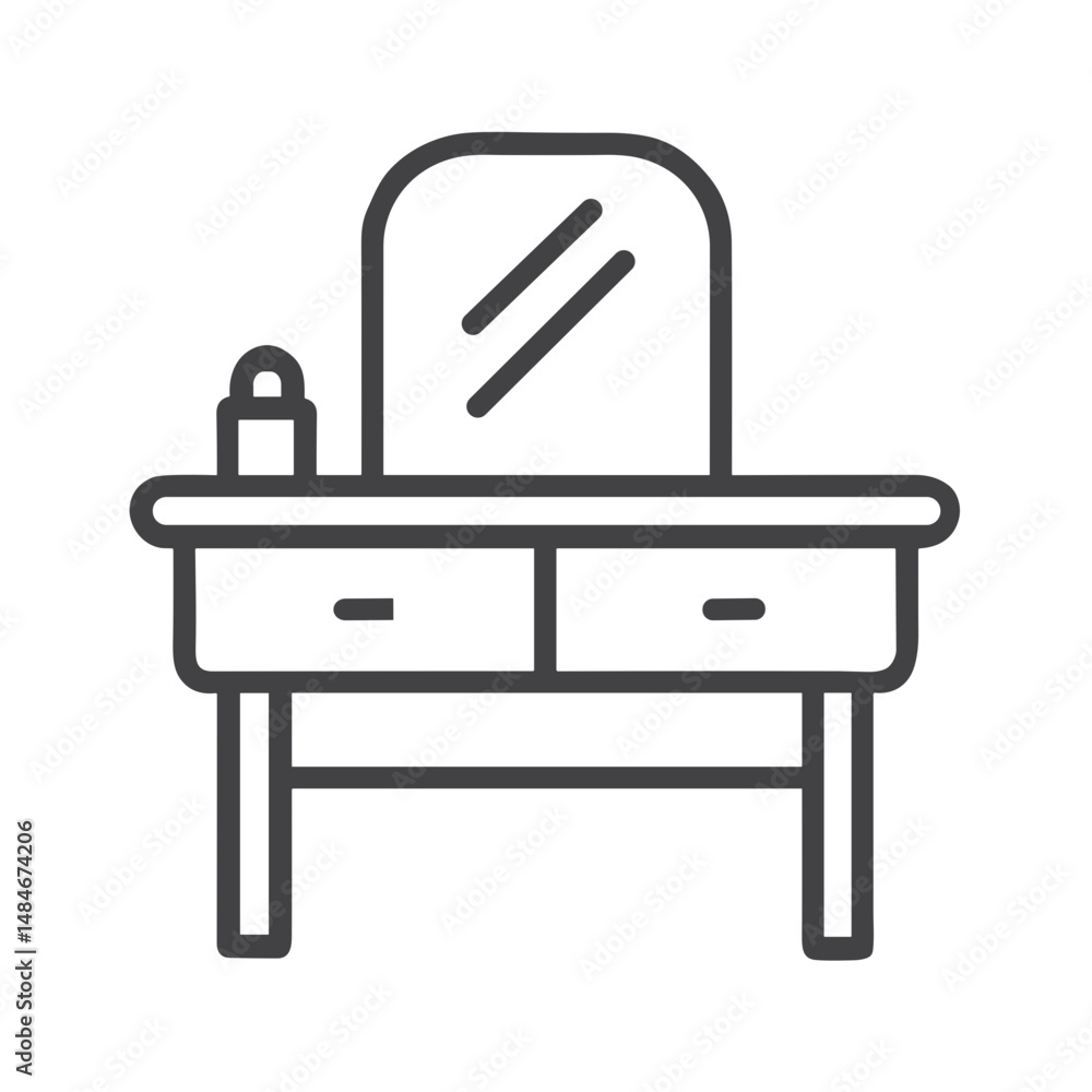 Vanity Table with Mirror Line Icon for Beauty Blogs, Interior Design Websites, Bedroom Furniture Apps, Makeup Organization Guides and Fashion-related Educational Content Vanity Table with Mirror Line Icon for Beauty Blogs, Interior Design Websites, Bedroom Furniture Apps, Makeup Organization Guides and Fashion-related Educational Content