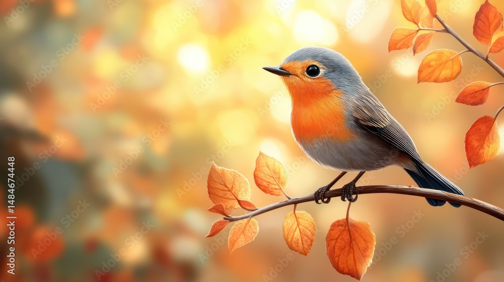 Small bird on branch autumn leaves background Small bird on branch autumn leaves background