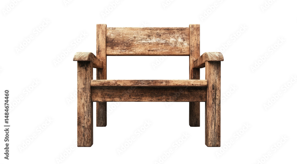 Rustic wooden armchair, weathered, simple design