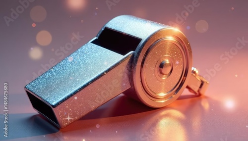 Shiny silver whistle, metallic gleam, isolated , clean, object, signal