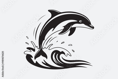 dolphin wave silhouette illustration Vector