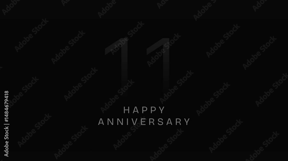 11th anniversary celebration. Minimal text animation on black background, perfect for use as an overlay in corporate videos, slideshows, wedding films, or celebration reels. Happy Anniversary Video. 11th anniversary celebration. Minimal text animation on black background, perfect for use as an overlay in corporate videos, slideshows, wedding films, or celebration reels. Happy Anniversary Video.