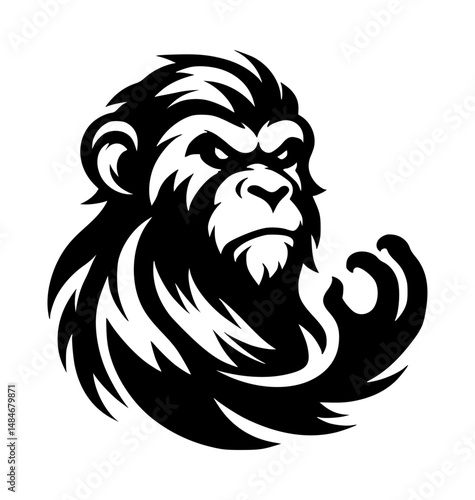 Monkey mascot logo silhouette version primate , and white vector background icon logo style