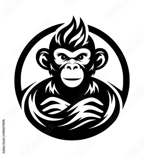 Monkey mascot logo silhouette version primate , and white vector background icon logo style