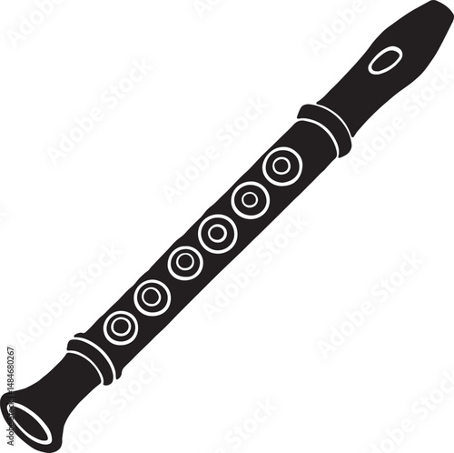 Flute silhouette vector illustration, Bamboo flute musical instrument vector 