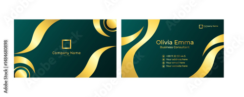 Luxury wavy business card with green background
