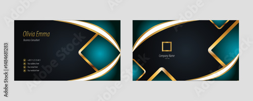 Elegant business card with gradient gold green and black white color and abstract shapes design
