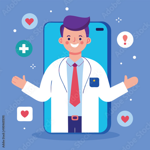 Friendly Doctor on Smartphone Screen Offering Online Medical Consultation