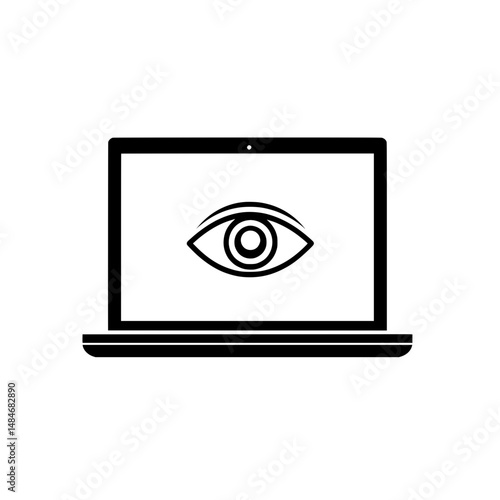 Laptop screen with eye symbol representing digital surveillance, cybersecurity, or online privacy awareness