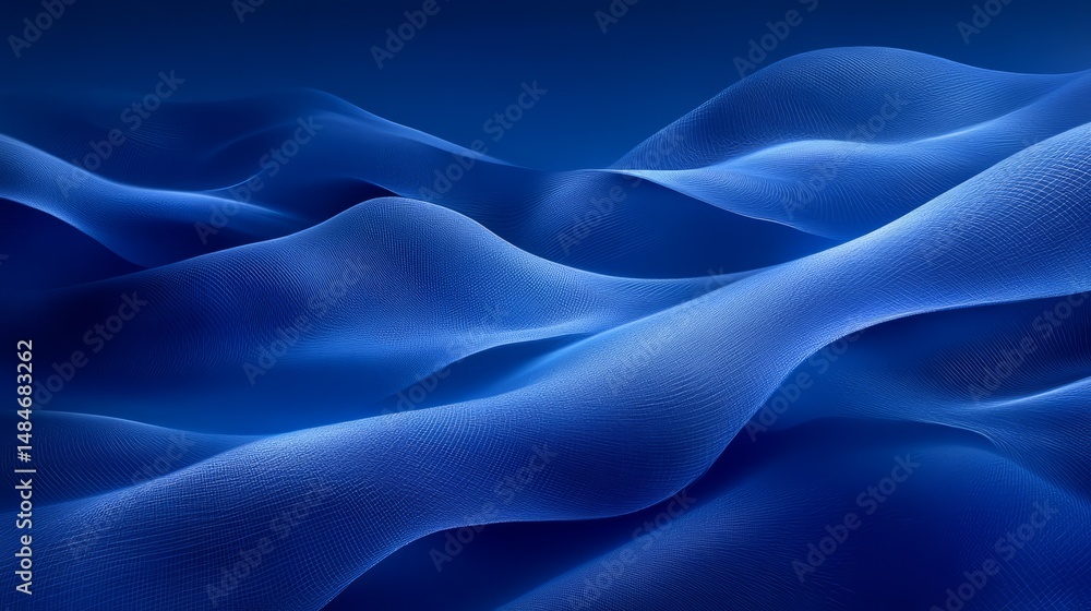 Obraz premium Abstract digital rendition of blue flowing waves creating a sense of motion and depth with a smooth, textured surface