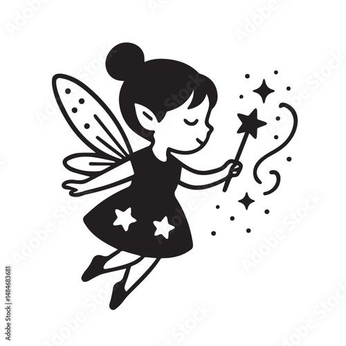 Silhouette fairy magic wand concept. Silhouette of fairy with
