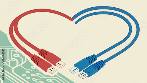Network Cables Heart: Tech Love Illustration