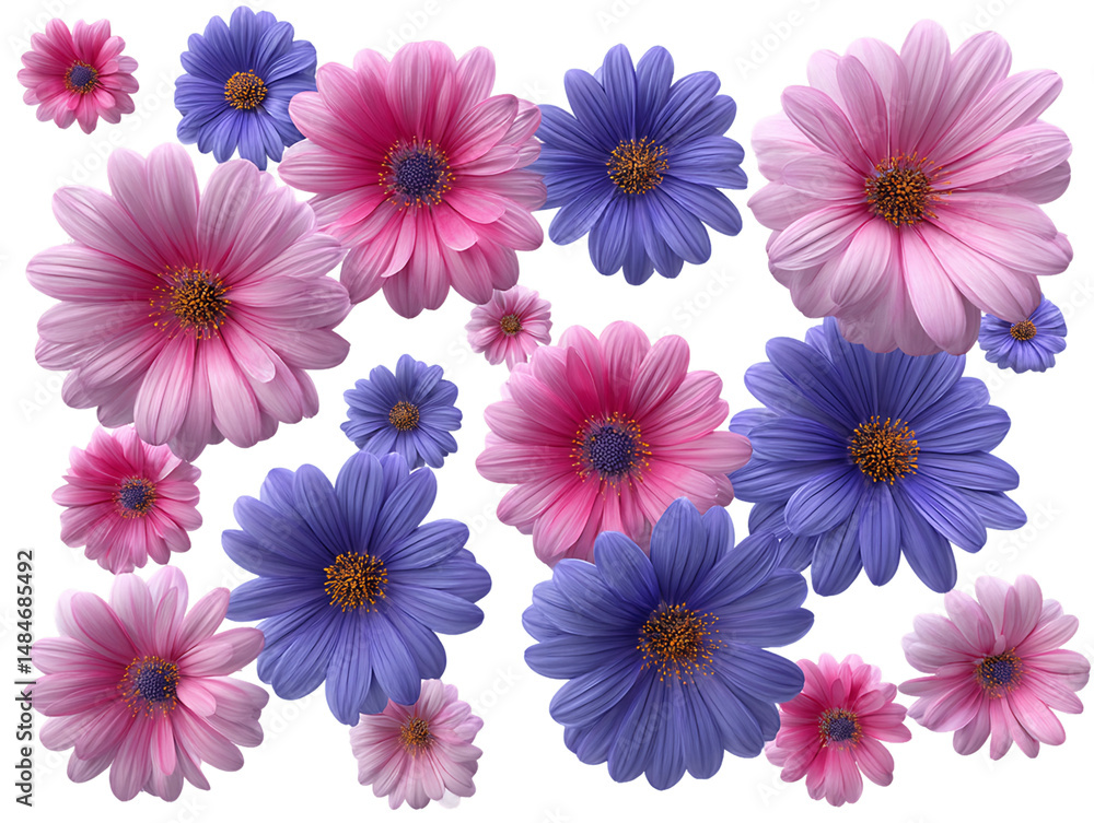 Fototapeta premium Pink and Purple Flower Arrangement on Transparent Background, PNG
