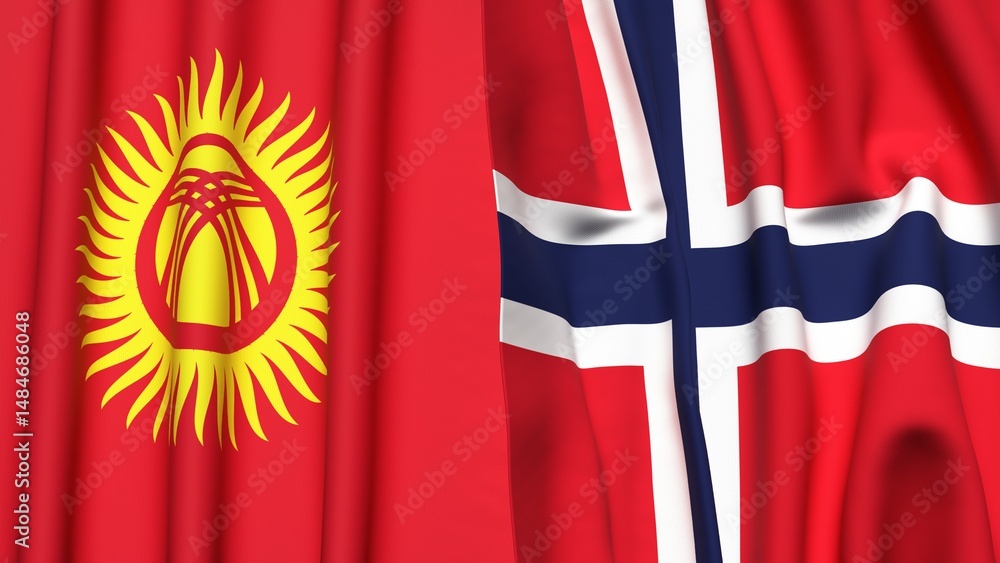 Naklejka premium Flags of KYRGYZSTAN and NORWAY with realistic cloth texture