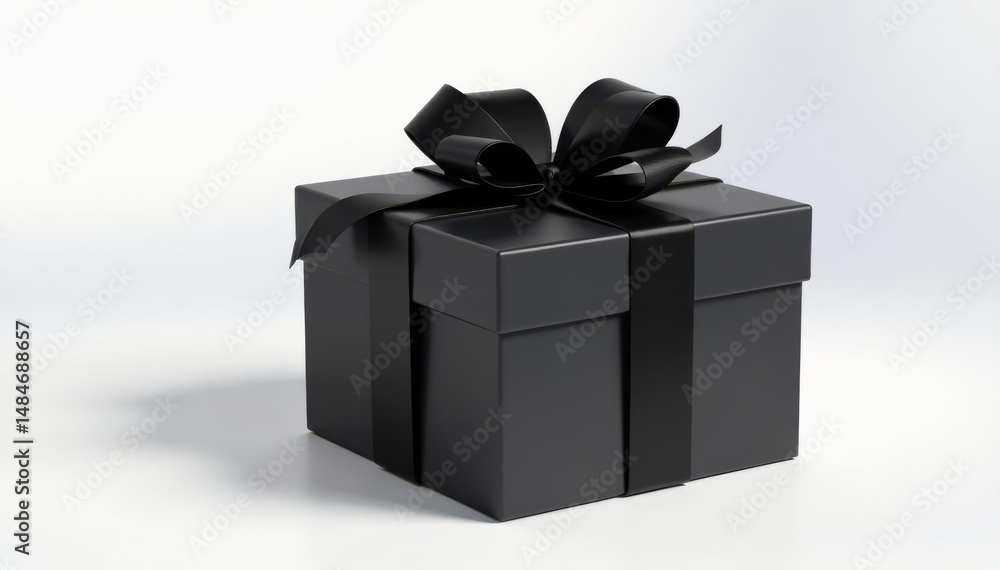 Obraz premium Sleek black square gift box, open & closed, side view White background , craft, open, luxury