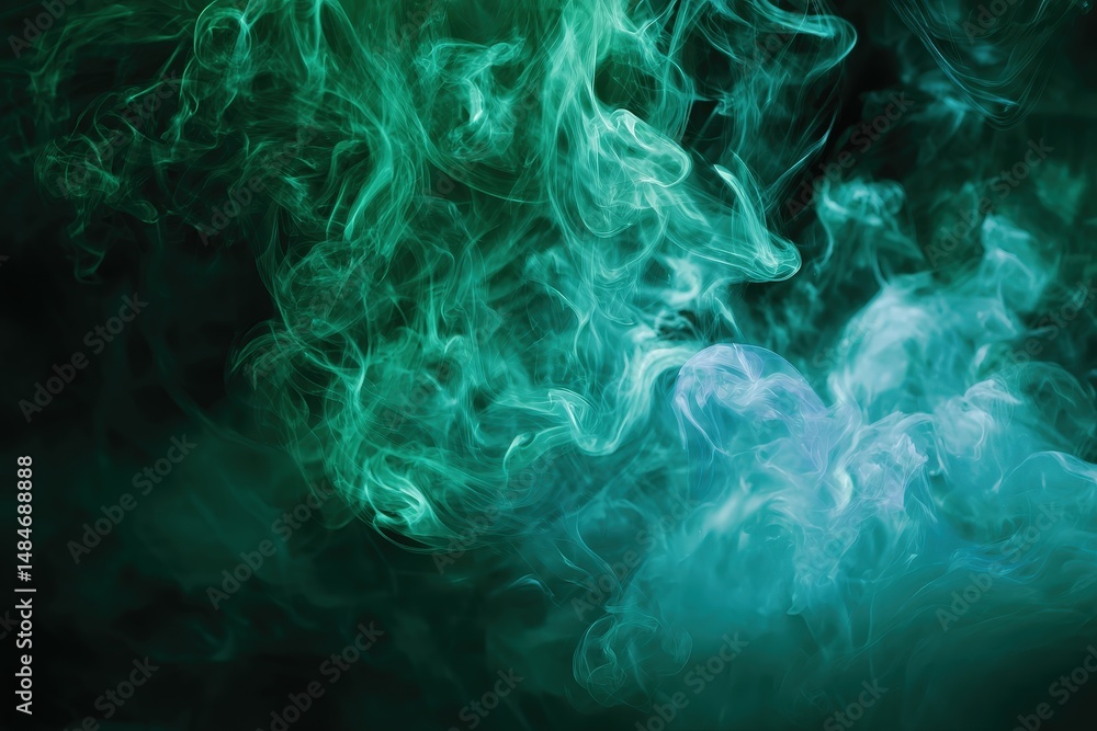 Fototapeta premium Swirling green and blue smoke creating a mystical atmosphere.