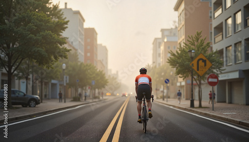 Wallpaper Mural Morning warm-up ride in foggy urban streets, fresh start symbolism Torontodigital.ca