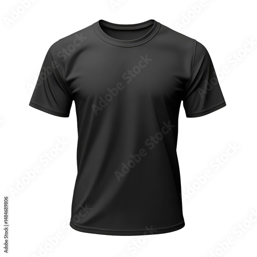 Plain black short-sleeve t-shirt, classic crew neck photo