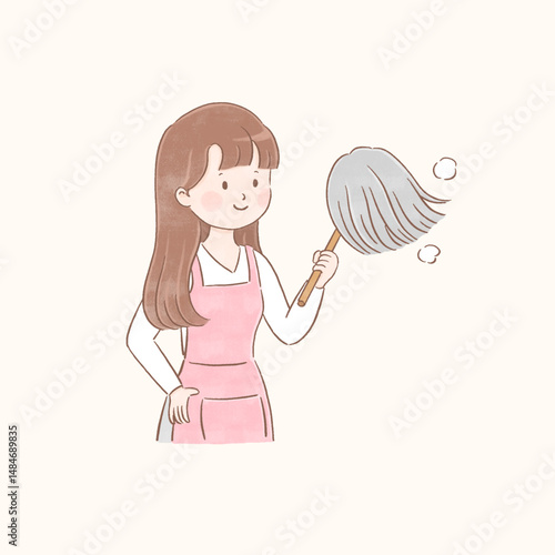 Sweaty cleaning woman, mother, lady, cleaner
