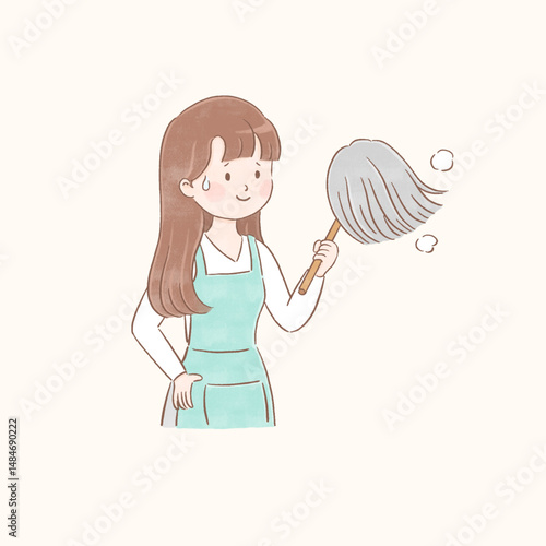 Sweaty cleaning woman, mother, lady, cleaner