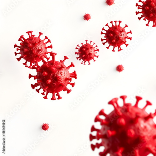 red virus molecules on a white background