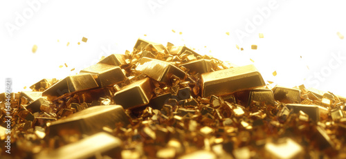 Heap of Gold Bars and Nuggets on White Background
