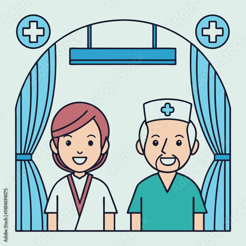 Smiling Doctor and Nurse in Hospital Operating Room Setting