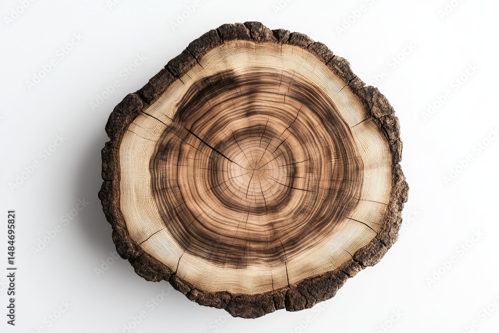 Close-up of a tree trunk cross-section. Detailed wood grain patterns are visible Close-up of a tree trunk cross-section. Detailed wood grain patterns are visible