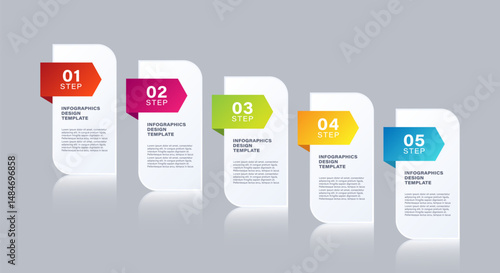 Steps Business Infographic Elements For Presentation Slides. Five Options Or Processes With Space For Text
