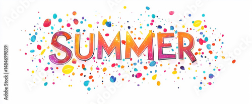 Festive summertime celebration illustration with colorful confetti explosions
