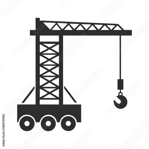 Construction tower crane lifting concrete block for building site work

