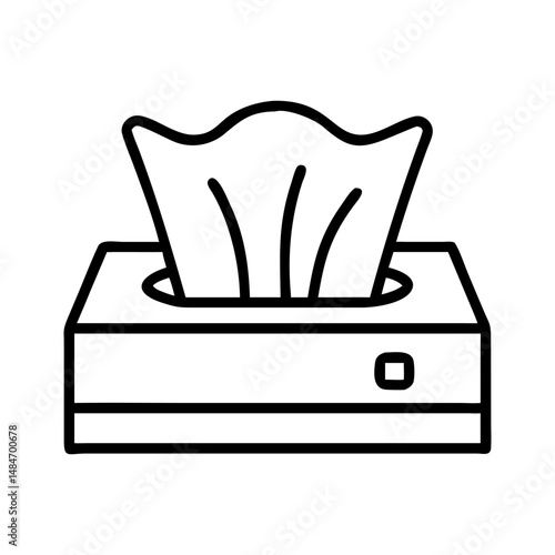 Outline tissue box with paper sheet icon for hygiene, cold care, and cleaning vector illustration
