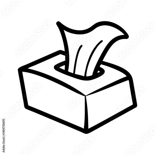 Outline tissue box with paper sheet icon for hygiene, cold care, and cleaning vector illustration

